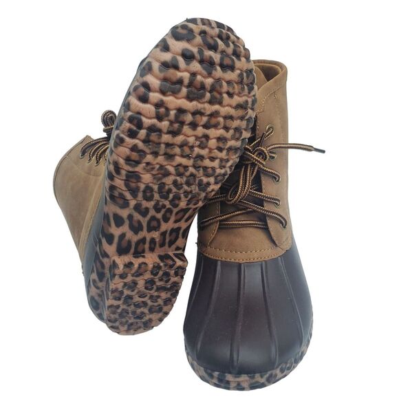 Marleylilly Leopard Duck Boots Girls 3 Brown Removable Tongue Waterproof Casual - Picture 8 of 15
